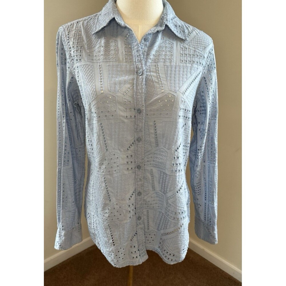 Lauren Ralph Lauren Women's Eyelet Cotton Shirt  Medium, Indigo Sail